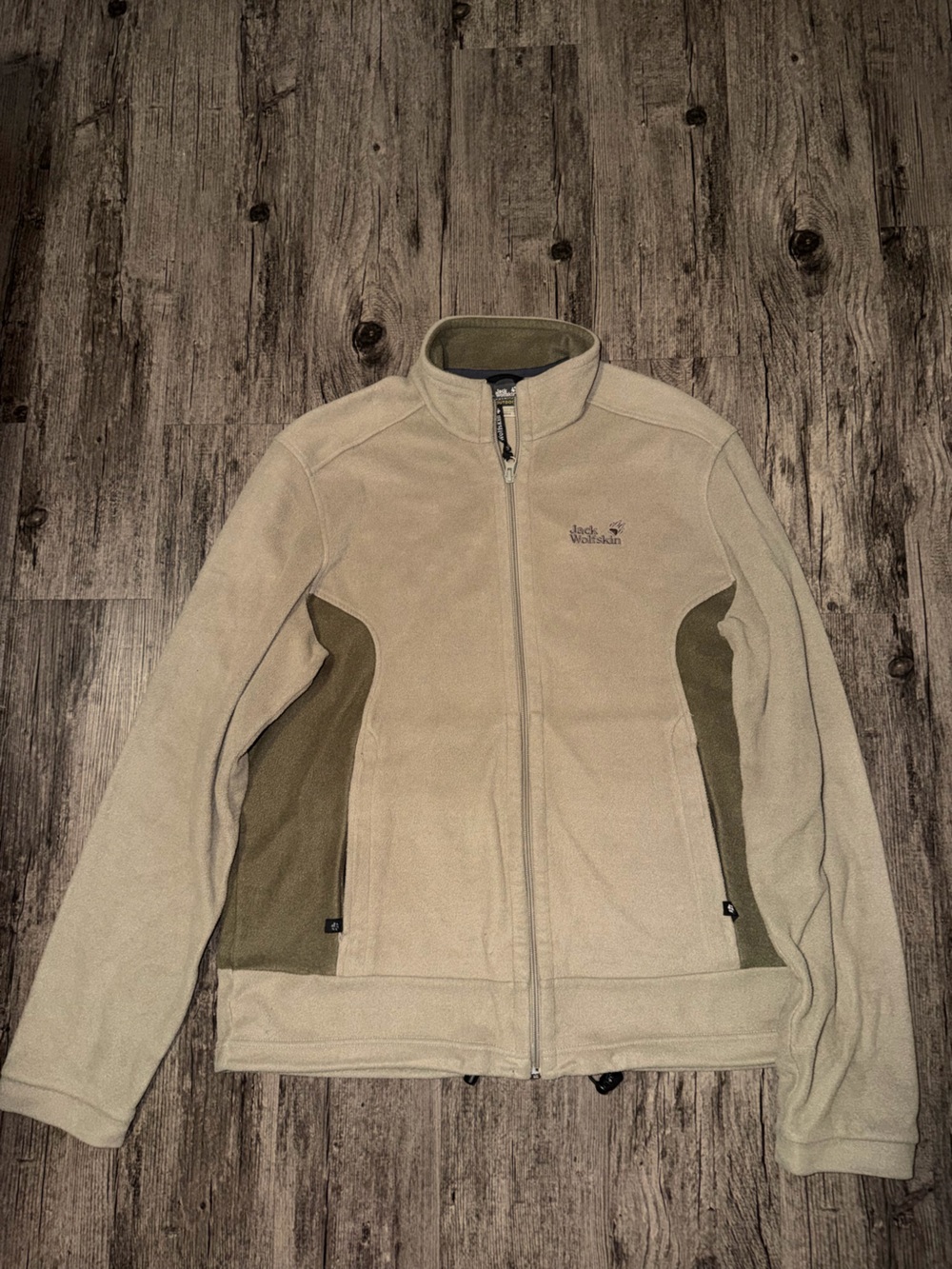 Vintage Jack Wolfskin Men’s Olive-Tan Fleece Zip Jacket
